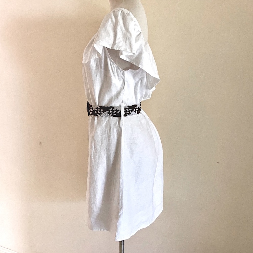 GUESS 100% white linen dress with shoulder frill SIZE XL - Picture 3 of 8